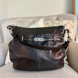 Y2K Coach Ashlyn Chelsea Hobo Bag Black/Metallic Leather Silver Turnlock